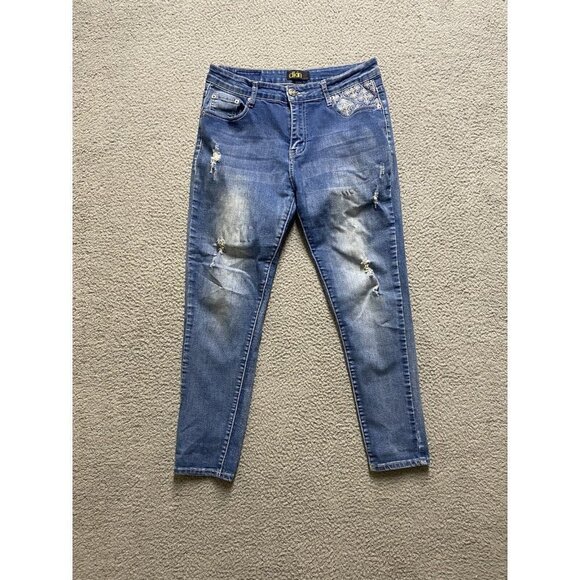 DKIN Womens Jeans Sz 10 Denim Pockets Embroidered￼skinny - Picture 1 of 8